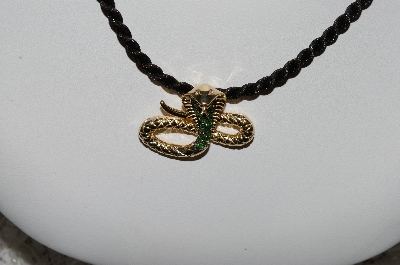 +MBA #34-217  "14K Gold Tsavorite & Diamond Cobra Slide WIth 18" Cord