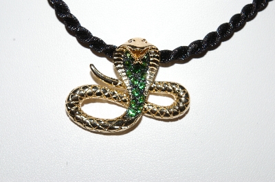 +MBA #34-218  14K Gold Tsavorite & Diamond Cobra Slide With 18" Cord