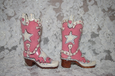 +MBA #34-196  "2002  Pink Large "Super Star" Cowboy Boot Salt & Pepper Shakers