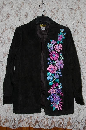 +MBA #35-018  "Black Bob Mackie Floral Embroidered Suede Coat