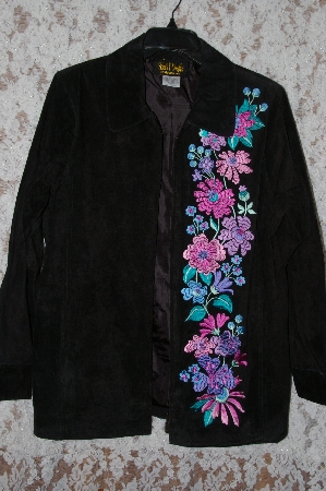 +MBA #35-018  "Black Bob Mackie Floral Embroidered Suede Coat