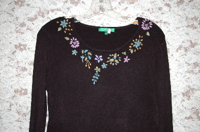 +MBA #35-060  "Black "Everyday" Floral & Bead Embroidered  Sweater