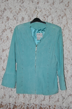 +MBA #35-036  "Blue Pamela McCoy Soft Suede Rhinestone Embelished Jacket