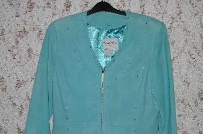 +MBA #35-036  "Blue Pamela McCoy Soft Suede Rhinestone Embelished Jacket