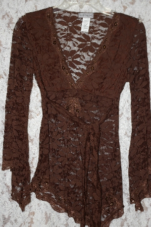 +MBA #35-001  "Chocolate Brown Body Central All Lace Tie Back Bead Embelished Tunic