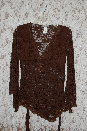 +MBA #35-001  "Chocolate Brown Body Central All Lace Tie Back Bead Embelished Tunic