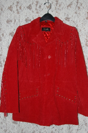 +MBA #36-032  "Red Excelled Fringe & Whip Stitch Detail Suede Jacket