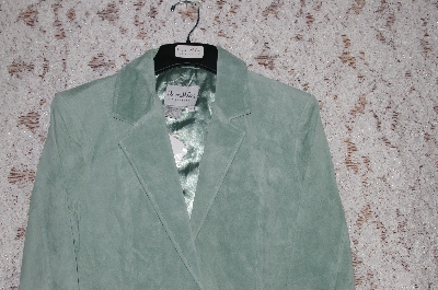 +MBA #36-062   "Green Topaz Pamela McCoy 28" One Button Suede Blazer With Nappa Insets