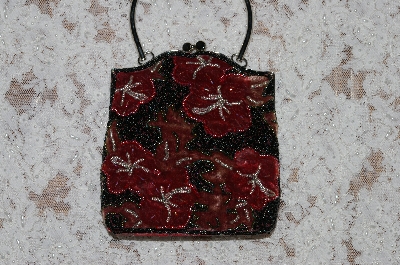 +MBA   "1980's Red Velvet Floral Hand Beaded Purse