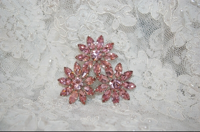 +MBA   "Pink "3"  Flower Crystal Floral Brooch