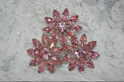+MBA   "Pink "3"  Flower Crystal Floral Brooch