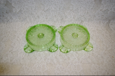 +MBA #4462  "Set Of Two Green Depression Glass Ashtrays #4462
