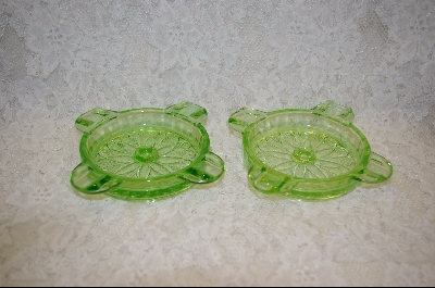 +MBA #4462  "Set Of Two Green Depression Glass Ashtrays #4462