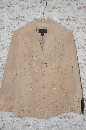 +MBA #49-038  "Bernardo "Sand" Colored Floral Embroidered Suede Jacket