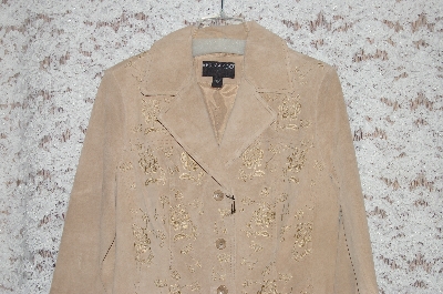 +MBA #49-038  "Bernardo "Sand" Colored Floral Embroidered Suede Jacket