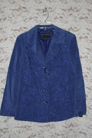+MBA #49-047   "Bernardo "Danube Blue" Floral Embroidered Suede Jacket