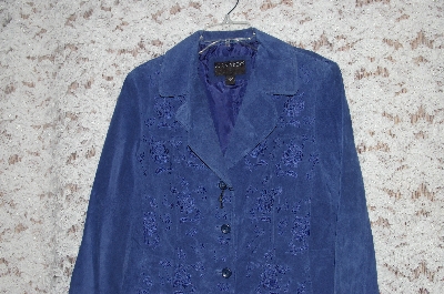 +MBA #49-047   "Bernardo "Danube Blue" Floral Embroidered Suede Jacket