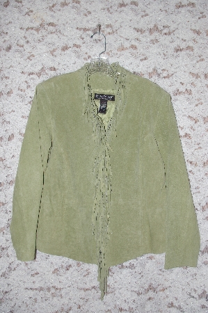 +MBA #49-051  "Dialogue "Green Washable Suede Jacket With Fringe Detail"