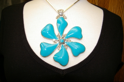 +MBA #CTP    Large Chalk Turquoise Flower Pendant