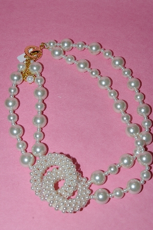 +MBA #54-014  By Designer "Megumi" 22K Gold Plated 18.25" White Glass Loop Necklace