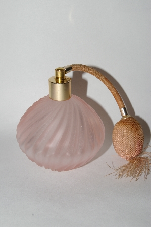 +MBA #55-007  Vintage Round Frosted  Pink Glass Atomizer Perfume Bottle