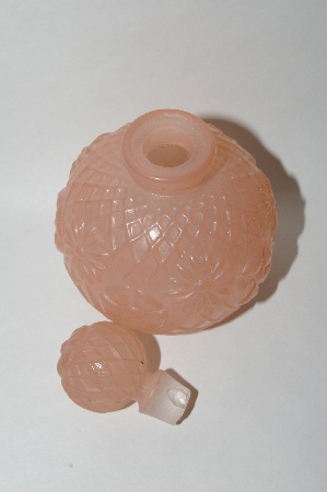+MBA #55-201  Vintage Pink Frosted Patterened Perfume Bottle