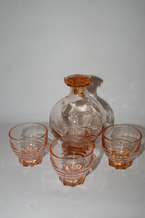 +MBA #55-161  Vintage Pink Glass Decantor With Three Matching Glass's