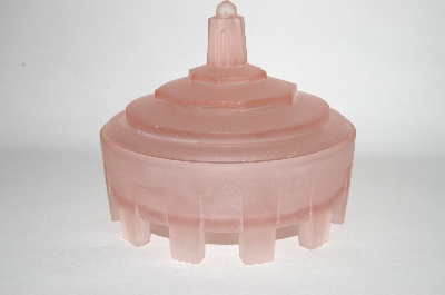 +MBA #55-036  Vintage Obelisk Pink Satin Glass Art Deco Powder Jar
