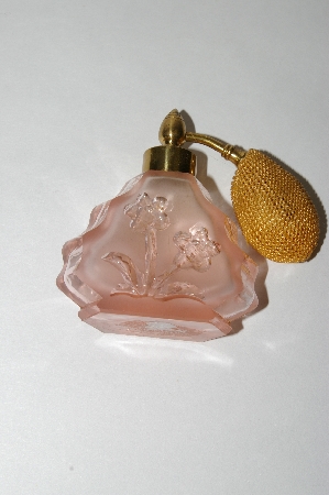 +MBA #55-117   Vintage Small Pink Glass Floral Etched Atomizer