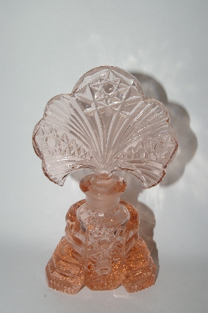 +MBA #55-265   Vintage Large Soft Pink Glass Fancy Perfume Bottle