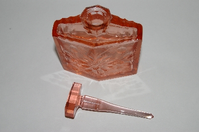 +MBA #55-219  Vintage Beautiful Pink Glass Floral Etched Perfume Bottle