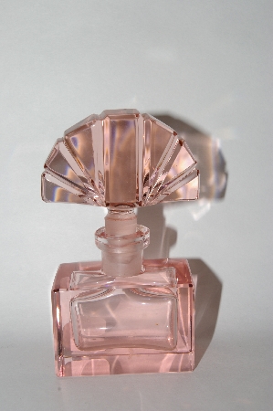 +MBA #55-191  Vintage Soft Pink Glass Perfume Bottle With Glass Fan Shaped Stopper