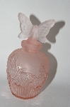 +MBA #55-211  Vintage Satin & Clear Pink Glass Perfume Bottle With Butterfly Stopper