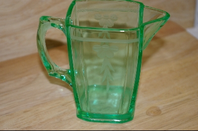 +MBA #4887  "Unusual Green Small Etched Pitcher #4887