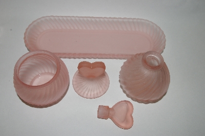 +MBA #55-041  Vintage Pink Frosted Glass Vanity Set