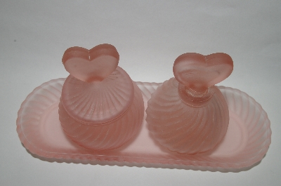 +MBA #55-041  Vintage Pink Frosted Glass Vanity Set