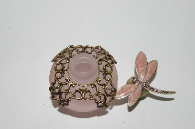 +MBA #57-304  Pink Frosted Glass "Dragonfly" Perfume Bottle