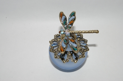 +MBA #57-315  "Blue Frosted Glass "Dragonfly" Perfume Bottle