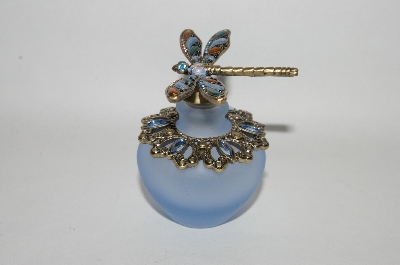 +MBA #57-315  "Blue Frosted Glass "Dragonfly" Perfume Bottle