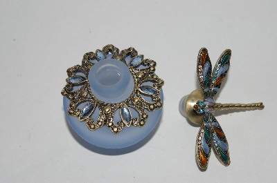 +MBA #57-315  "Blue Frosted Glass "Dragonfly" Perfume Bottle