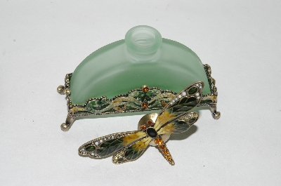 +MBA #57-328  "Green Fancy Shaped Frosted Glass "Dragonfly" Perfume Bottle