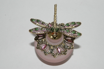 +MBA #57-320  Pink Frosted Glass "Dragonfly" Perfume Bottle