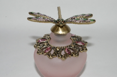 +MBA #57-320  Pink Frosted Glass "Dragonfly" Perfume Bottle