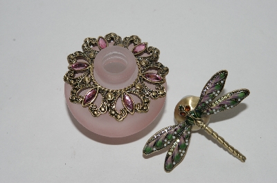 +MBA #57-320  Pink Frosted Glass "Dragonfly" Perfume Bottle