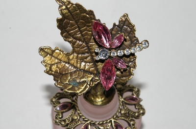 +MBA #57-335  Pink Frosted Glass Leaf Dragonfly Perfume Bottle