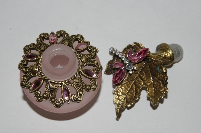 +MBA #57-335  Pink Frosted Glass Leaf Dragonfly Perfume Bottle