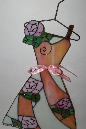 +MBA #57-299  Stained Glass Hanging Dress" With Pink Ribbon