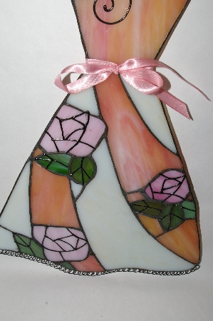 +MBA #57-299  Stained Glass Hanging Dress" With Pink Ribbon