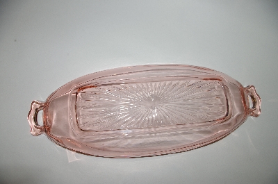 +MBA #57-002  Vintage Pink Depression Glass Long Relish Dish