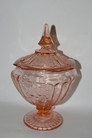 +MBA #57-071  Vintage Fancy Pink Depression Glass Candy Dish With Lid